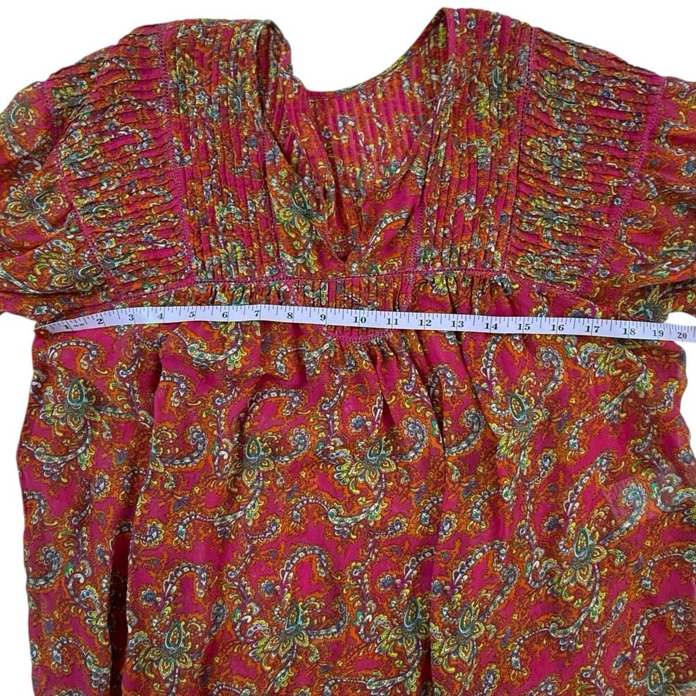 Anthropologie Lil Clara Peasant Blouse Women S M Pink Orange Paisley Floral - Picture 12 of 14
